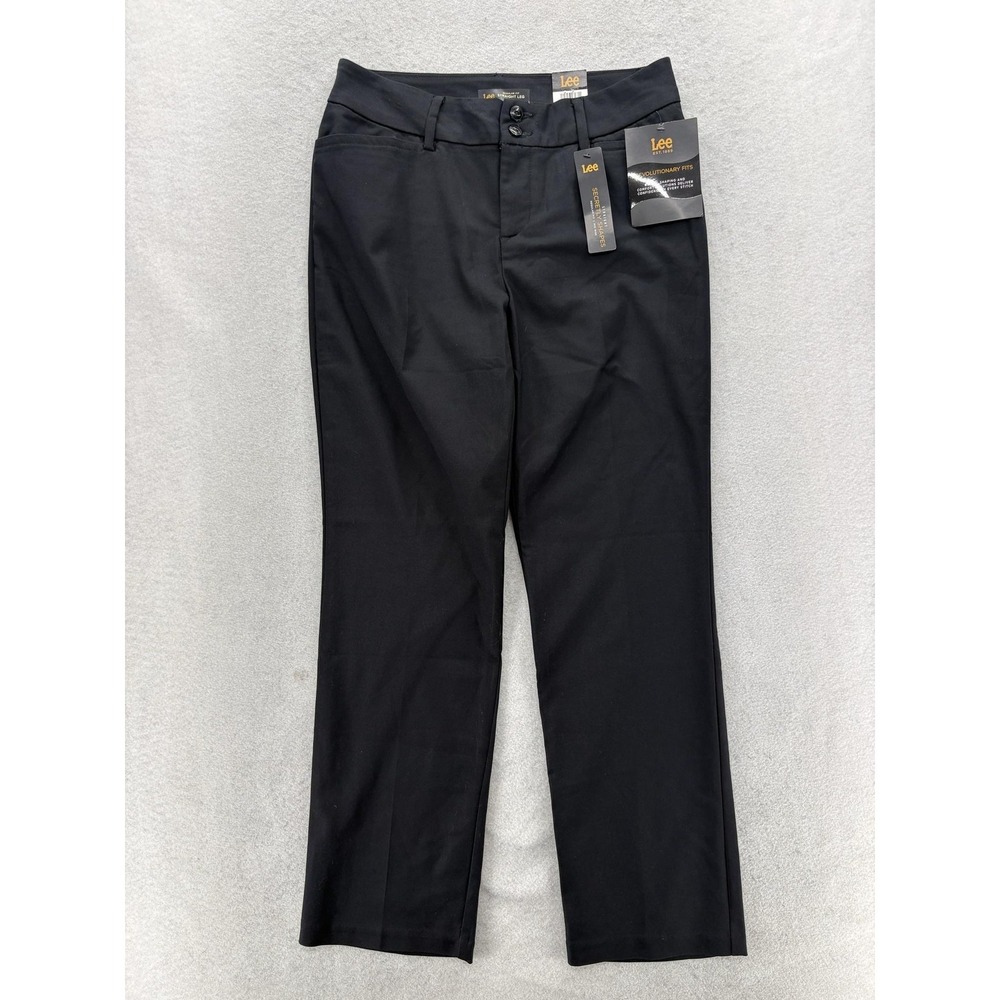 Lee Secretly Shapes Straight Leg Dress Pants Womens 8 Short Black Stretch Career